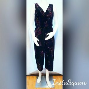 Eyeshadow Black Floral Velvet Jumpsuit